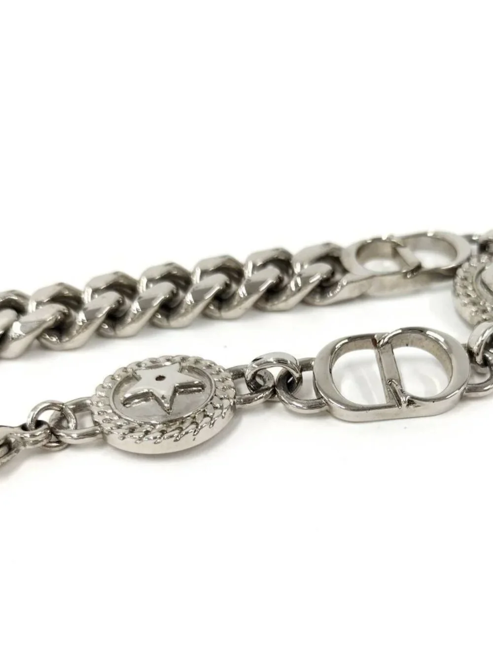 Dior Etoile CD Logo Motif Chain Bracelet Silver